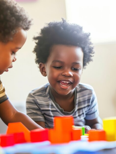 Małe dzieci z autyzmem bawiące się razem