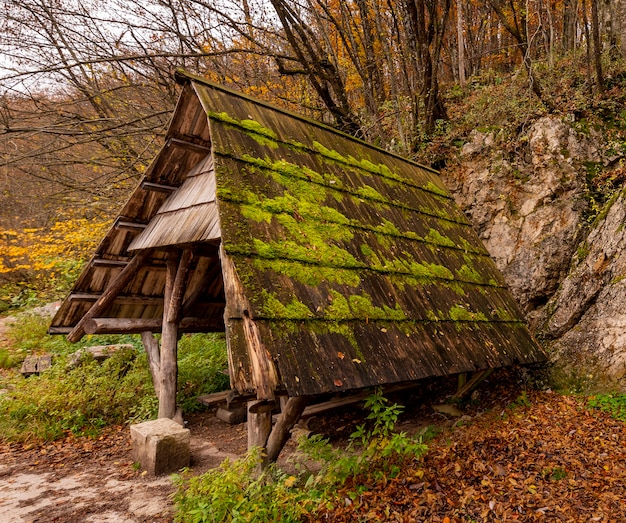 Małe schronisko w lesie Parku Narodowego Jezior Plitwickich w Chorwacji