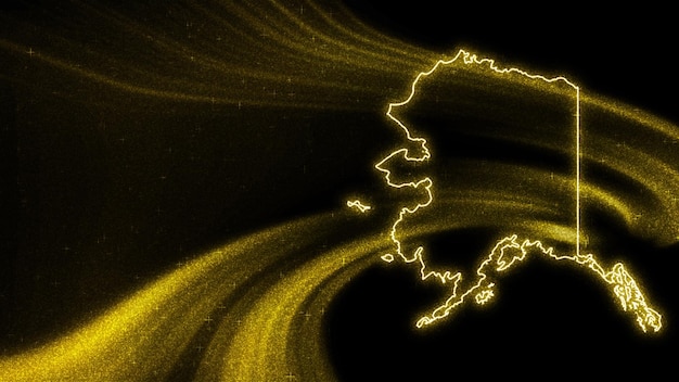 Mapa Alaski, mapa złota brokat na ciemnym tle