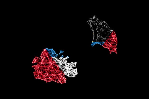 Mapa Antigui i Barbudy, mapa linii siatki wielokątnej, mapa flagi