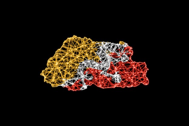 Mapa Bhutanu, mapa linii siatki wielokątnej, mapa flagi