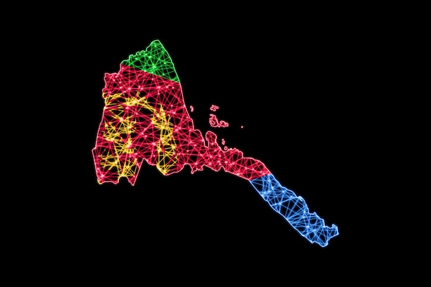 Bezpłatne zdjęcie mapa erytrei, mapa linii siatki wielokątnej, mapa flagi