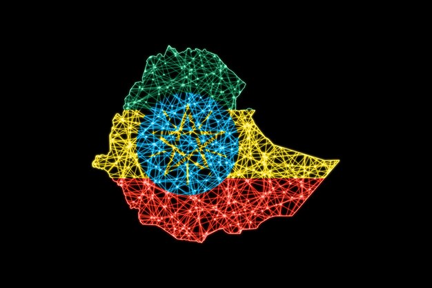 Mapa Etiopii, mapa linii siatki wielokątnej, mapa flagi