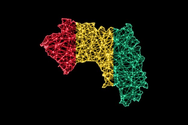 Mapa Gwinei, mapa linii siatki wielokątnej, mapa flagi