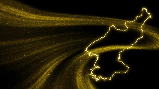 Mapa Korei Północnej, mapa złota brokat na ciemnym tle
