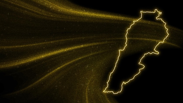 Mapa Libanu, mapa złota brokat na ciemnym tle