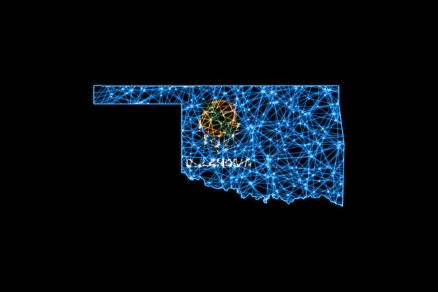 Bezpłatne zdjęcie mapa oklahomy, mapa linii siatki wielokątnej, mapa flag