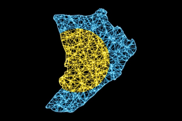 Mapa Palau, mapa linii siatki wielokątnej, mapa flag