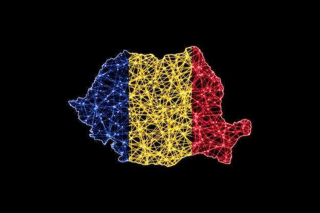 Bezpłatne zdjęcie mapa rumunii, mapa linii siatki wielokątnej, mapa flagi