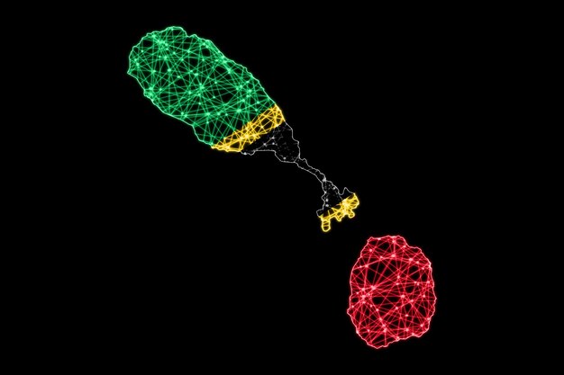 Mapa Saint Kitts i Nevis, mapa linii siatki wielokątnej, mapa flag