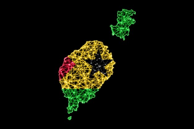 Mapa Sao Tome and Principe, mapa linii siatki wielokątnej, mapa flag