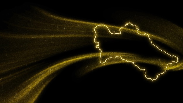 Bezpłatne zdjęcie mapa turkmenistanu, mapa złota brokat na ciemnym tle