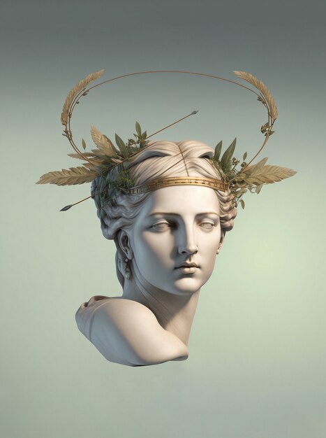 Marmurkowa grecka bogini ze złotym nakryciem głowy