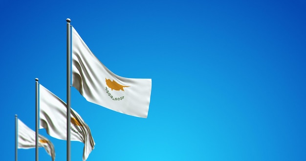 Maszt flagowy 3d lecący na cyprze po błękitnym niebie