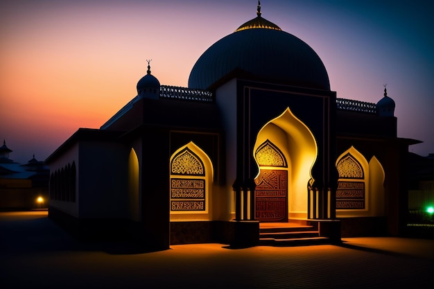 Bezpłatne zdjęcie meczet w nocy z włączonymi światłami.