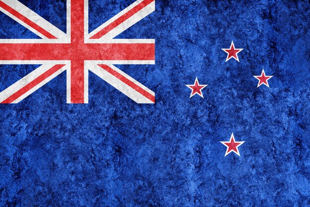 Metaliczna flaga Nowej Zelandii, flaga z teksturą, flaga grunge