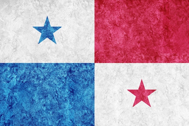 Metaliczna flaga Panamy, flaga z teksturą, flaga grunge