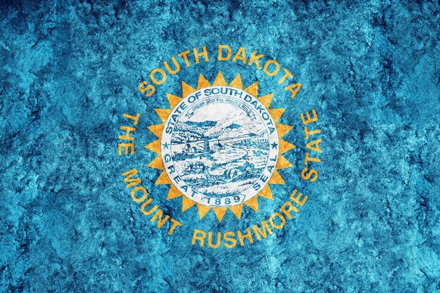 Metaliczna flaga stanu Dakota Południowa, tło flagi Dakoty Południowej Metaliczna tekstura