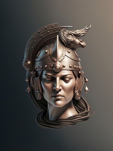 Bezpłatne zdjęcie metaliczne popiersie greckiej bogini z hełmem