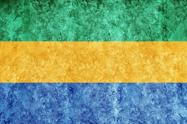Metalowa flaga Gabonu, flaga z teksturą, flaga grunge