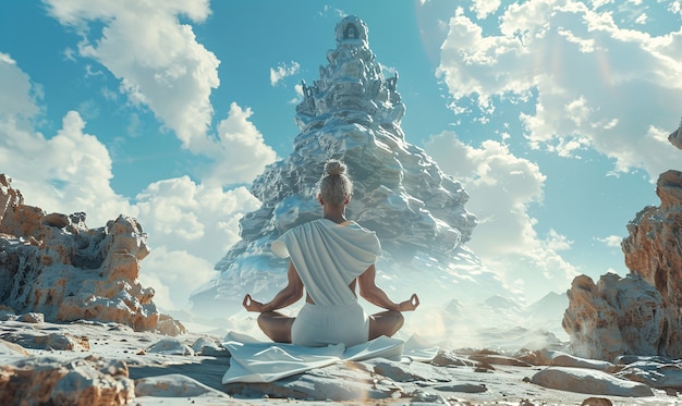 Bezpłatne zdjęcie mężczyzna w fantazji praktykujący jogę i medytację.