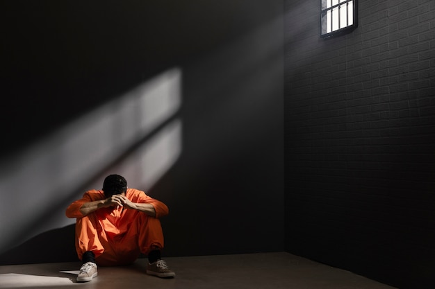 Bezpłatne zdjęcie mężczyzna w średnim wieku spędzający czas w więzieniu