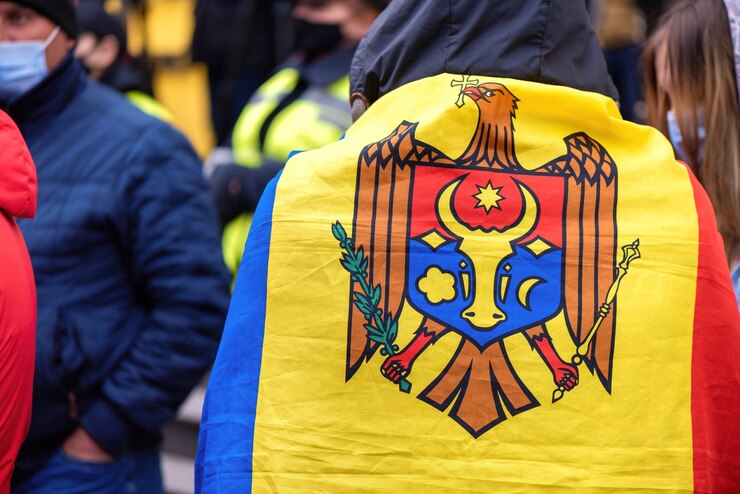 Bezpłatny plik Zdjęcie mężczyzna we fladze narodowej i ludzie protestujący przed przedterminowymi wyborami przed budynkiem trybunału konstytucyjnego