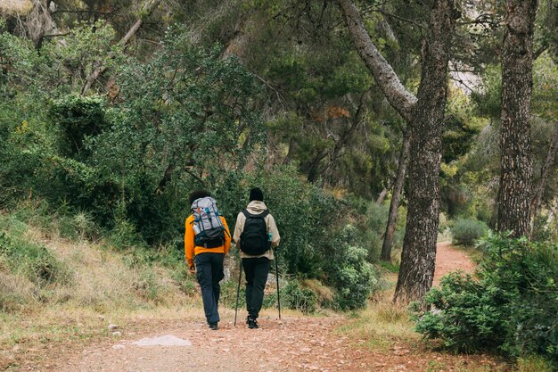 Mężczyźni trekking w przyrodzie