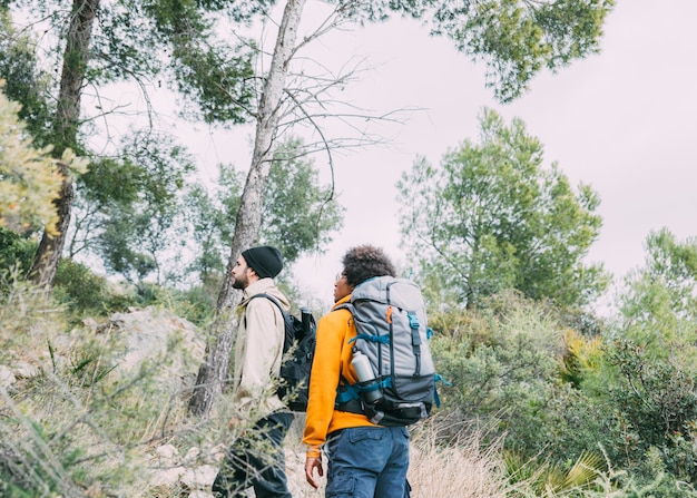 Mężczyźni trekking w przyrodzie