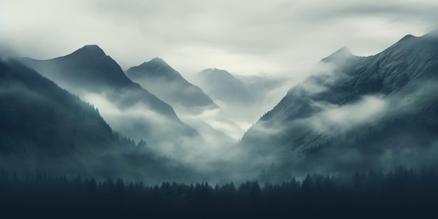 Bezpłatne zdjęcie mgliste górskie tło dodaje tajemnicy scenie
