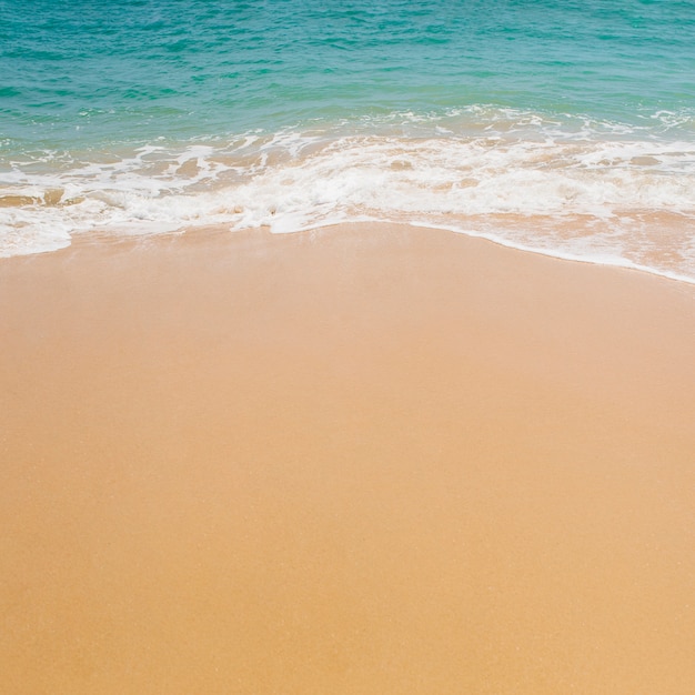 Miękka błękitna ocean fala na piaskowatej plaży.