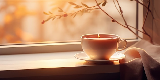 Bezpłatne zdjęcie miękkie światło kąpi cichą scenę odwróconego kubka z rozlaną herbatą