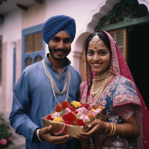 Bezpłatne zdjęcie miłująca się indyjska para świętuje razem dzień propozycji