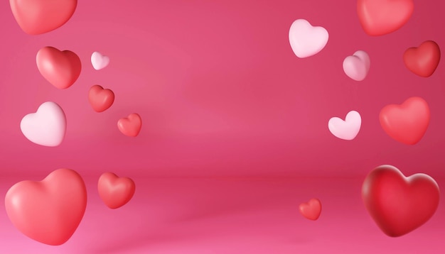 Minimalistyczna scena z sercami w pastelowych kolorach