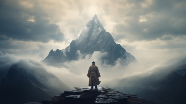 Bezpłatne zdjęcie mityczna gra wideo zainspirowana krajobrazem z górami