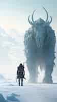 Bezpłatne zdjęcie mityczna gra wideo zainspirowana krajobrazem z lodowym stworzeniem