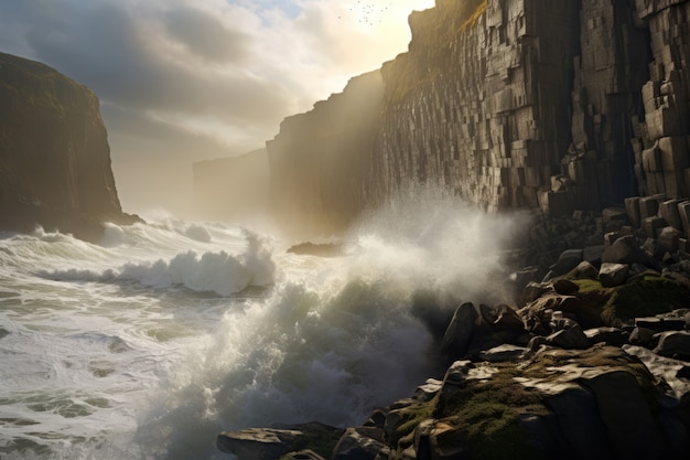 Bezpłatne zdjęcie mityczny krajobraz zainspirowany grą wideo z nierównym wybrzeżem morskim