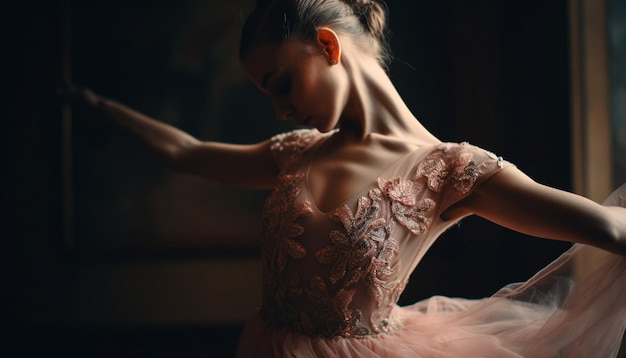 Bezpłatne zdjęcie młoda dorosła tancerka baletowa występująca z wdziękiem wygenerowana przez sztuczną inteligencję