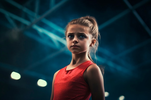 Młoda dziewczyna trenuje na siłowni w sporcie gimnastycznym