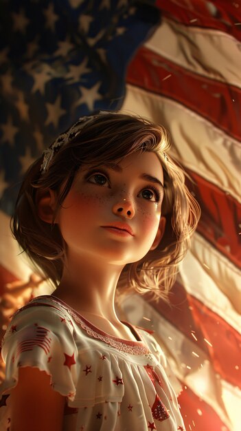Młoda dziewczyna z amerykańską flagą dla nas Narodowego Dnia Lojalności