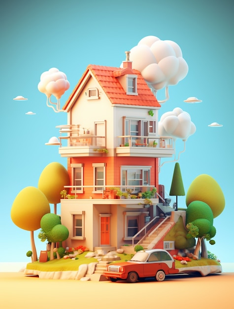 Bezpłatne zdjęcie model domu z kreskówek i architektura budynku