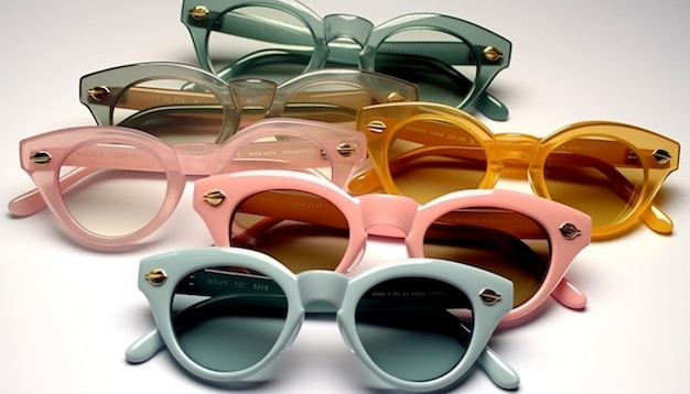 Bezpłatne zdjęcie modna kolekcja okularów w żywych kolorach błyszczy generowanych przez ai
