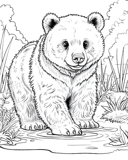 Monochromatyczna artystyka liniowa niedźwiedź ilustracja do malowania