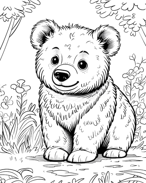 Monochromatyczna artystyka liniowa niedźwiedź ilustracja do malowania