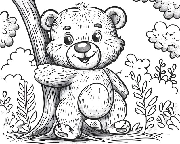 Monochromatyczna artystyka liniowa niedźwiedź ilustracja do malowania