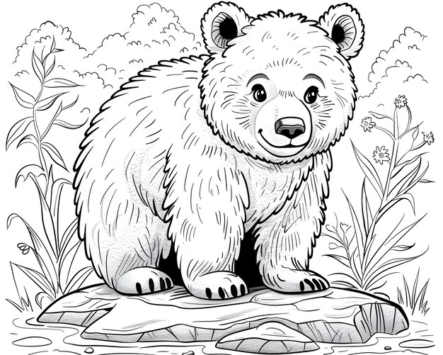 Monochromatyczna artystyka liniowa niedźwiedź ilustracja do malowania