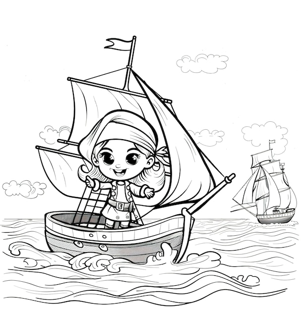 Monochromatyczna strona do malowania z piratami w stylu line art