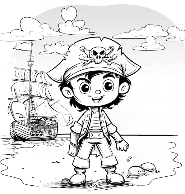 Monochromatyczna strona do malowania z piratami w stylu line art