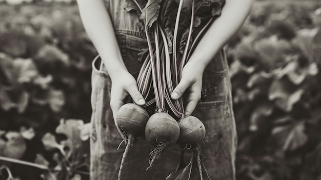 Bezpłatne zdjęcie monochromatyczny portret osoby z świeżymi produktami