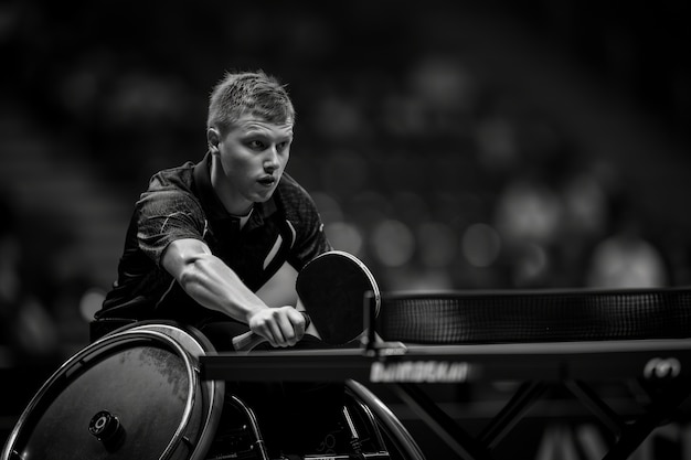 Monochromatyczny portret sportowca rywalizującego w mistrzostwach Igrzysk Paraolimpijskich